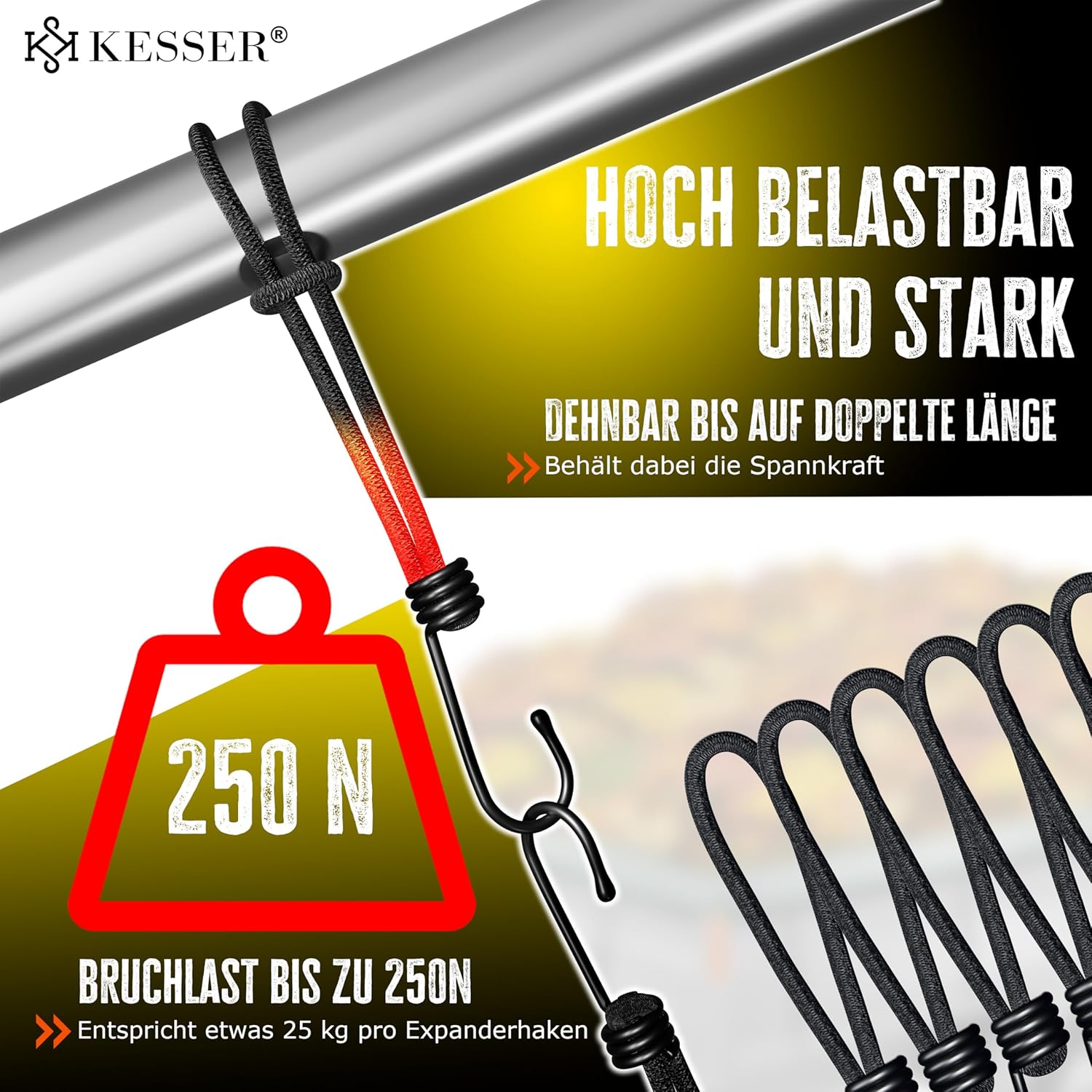 KESSER® Aanhangernet, 2 x 3 m, fijnmazig | aanhangernet met spankabel en netkoord, containernet voor het vastzetten van lading, veiligheidsnet, hoekmarkeringen, expanderhaken en bevestigingsknoppen
