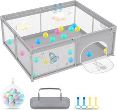 SUBTLETY Babybox, 150 x 180 cm, inklapbare box, 68 cm, hoog, afsluitrooster met anti-botsingsschuim, ademend net en ritssluiting, kruipruimte, speelpen voor kinderen en zuigelingen, grijs