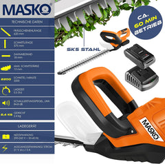 MASKO® Accu Heggenschaar - 57cm snijlengte - Oranje