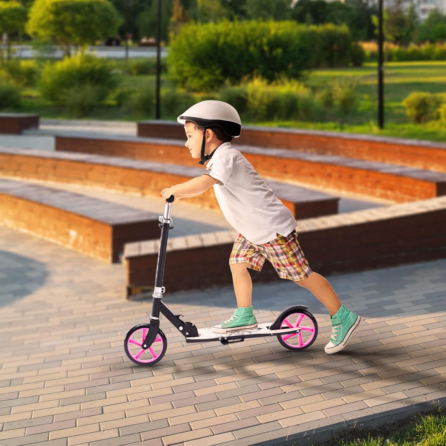Arebos Cityroller groene scooter in hoogte verstelbaar | inklapbaar | incl. draagriem | XXL wielen | traprem | voor kinderen en volwassenen | tot 100 kg belastbaar | kickscooter | kickscooter