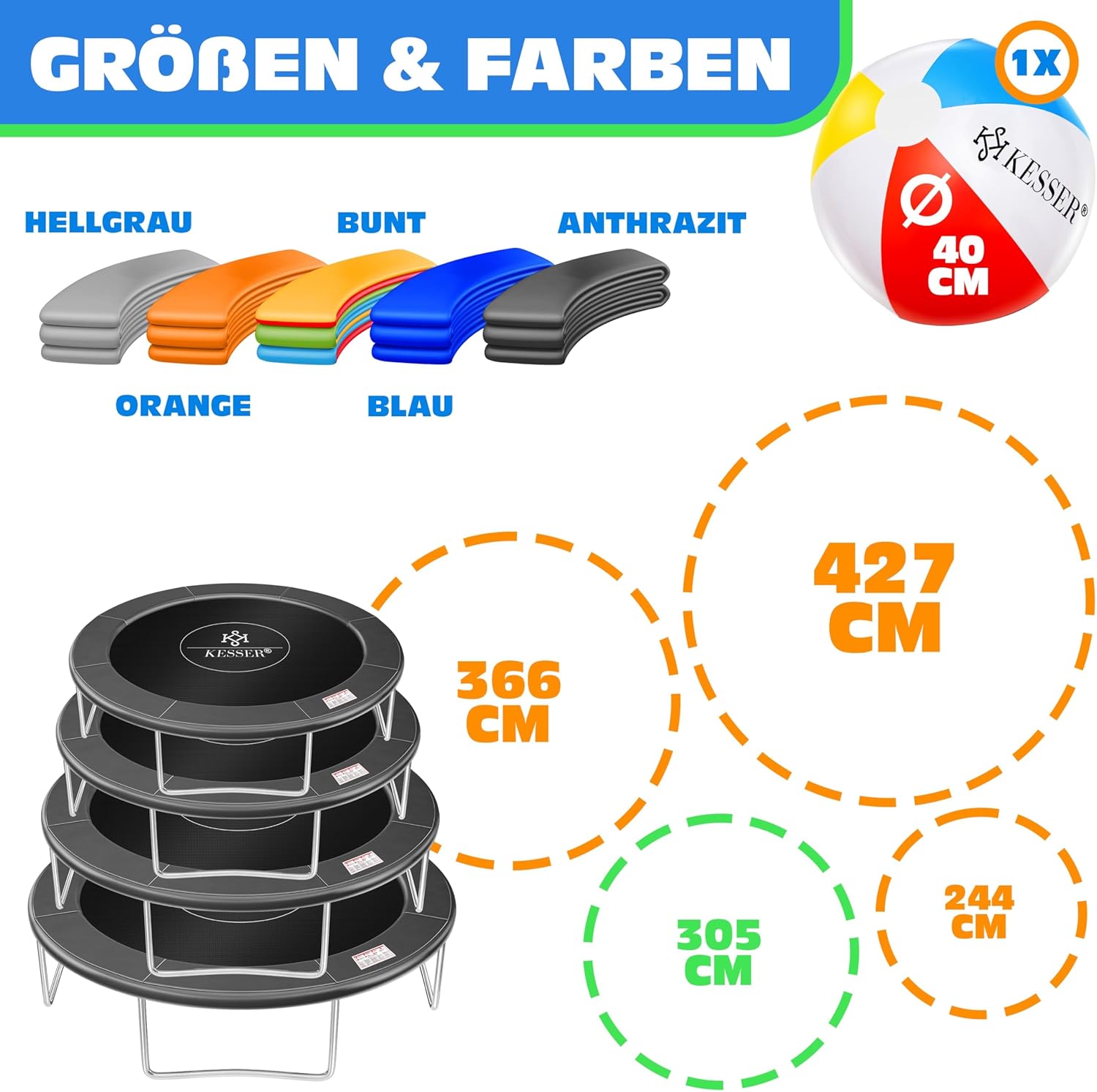 KESSER® Trampoline Randafdekking - Rand - Ø366cm - Grijs