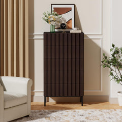 UEV Commode met 5 laden, 60 cm, smalle commode met grote opbergruimte, kast met ruim plafond voor woonkamer, slaapkamer, metalen poten, lijnmotief, 60 x 34 x 110 cm, bruin