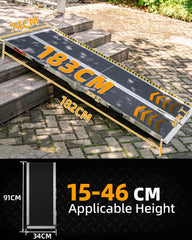 PURFINO Draagbare Rolstoelhelling 182 cm, 363 kg Draagvermogen, Antislip Opvouwbare Aluminium Helling met Carborundum Oppervlak voor Trappen, Drempels, Stoepranden