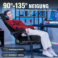 GTPLAYER Gaming stoel, stof, gamingstoel, ergonomische bureaustoel, pc-stoel, 150 kg belastbaarheid, verstelbare en draaibare bureaustoel met verenzitkussen en voetensteun, zwart - GT830