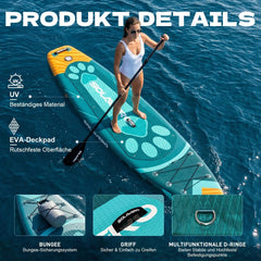 SOLAVERO Stand Up Paddleboard met alle accessoires, opblaasbaar paddleboard voor beginners en gezinnen, 323 x 83 x 15 cm, stabiel SUP-board, belastbaar tot 200 kg, met anti-slip EVA-dek voor