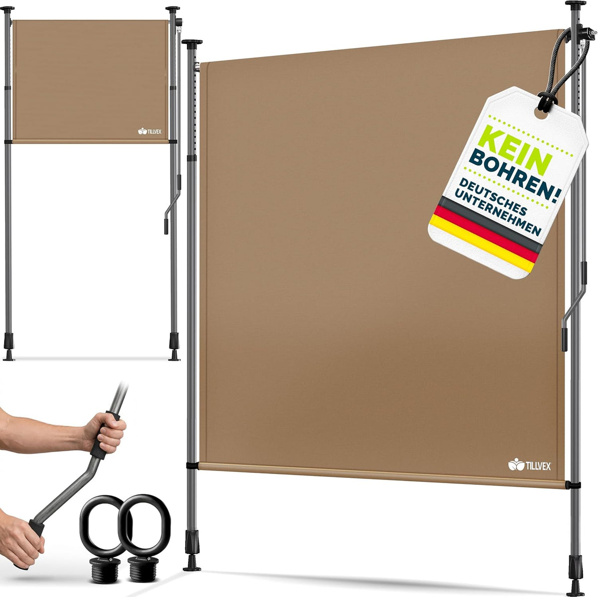 Klemluifel - Balkon luifel - Verticale luifel - 200x310 cm - Taupe - Tillvex®