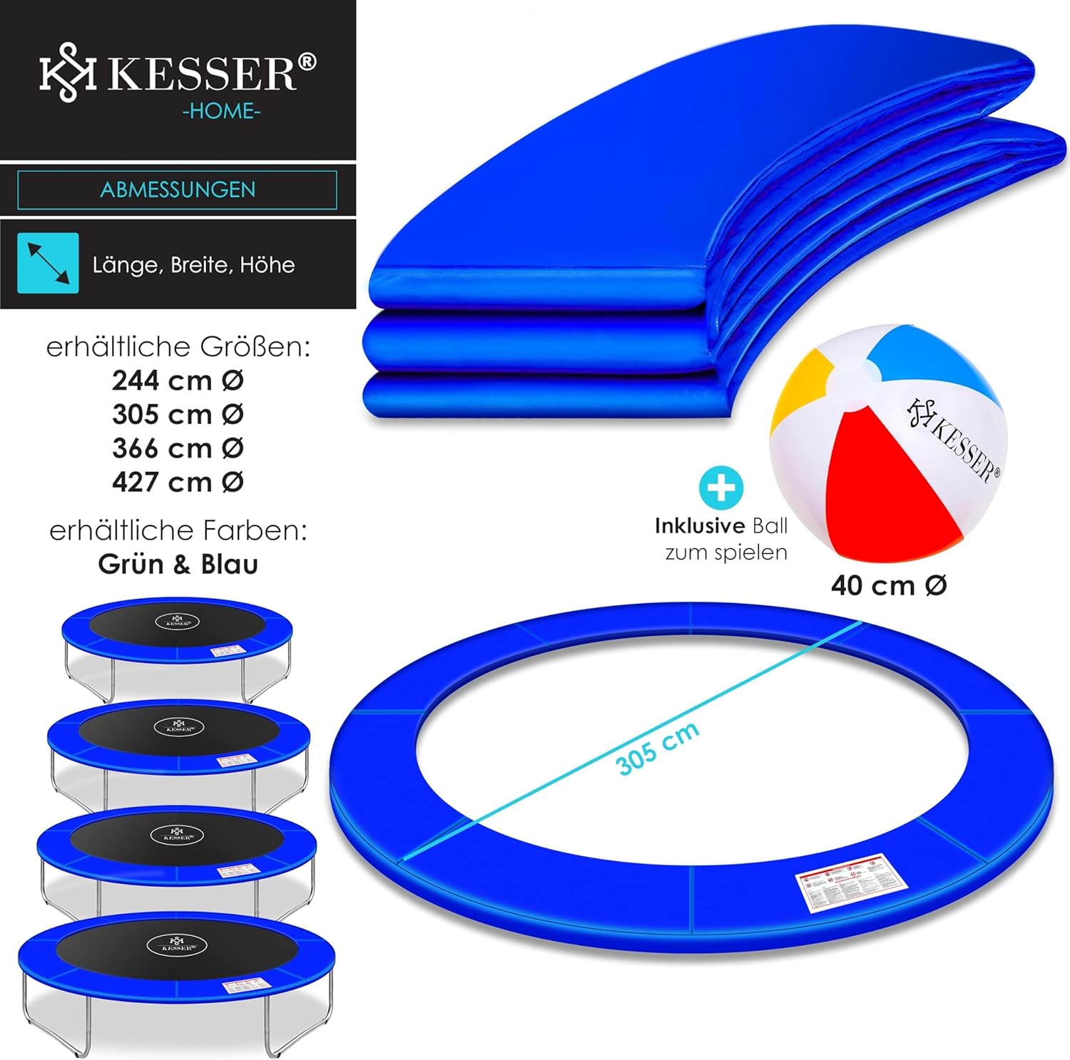 KESSER® Trampoline Randafdekking - Rand - Ø305cm - Blauw