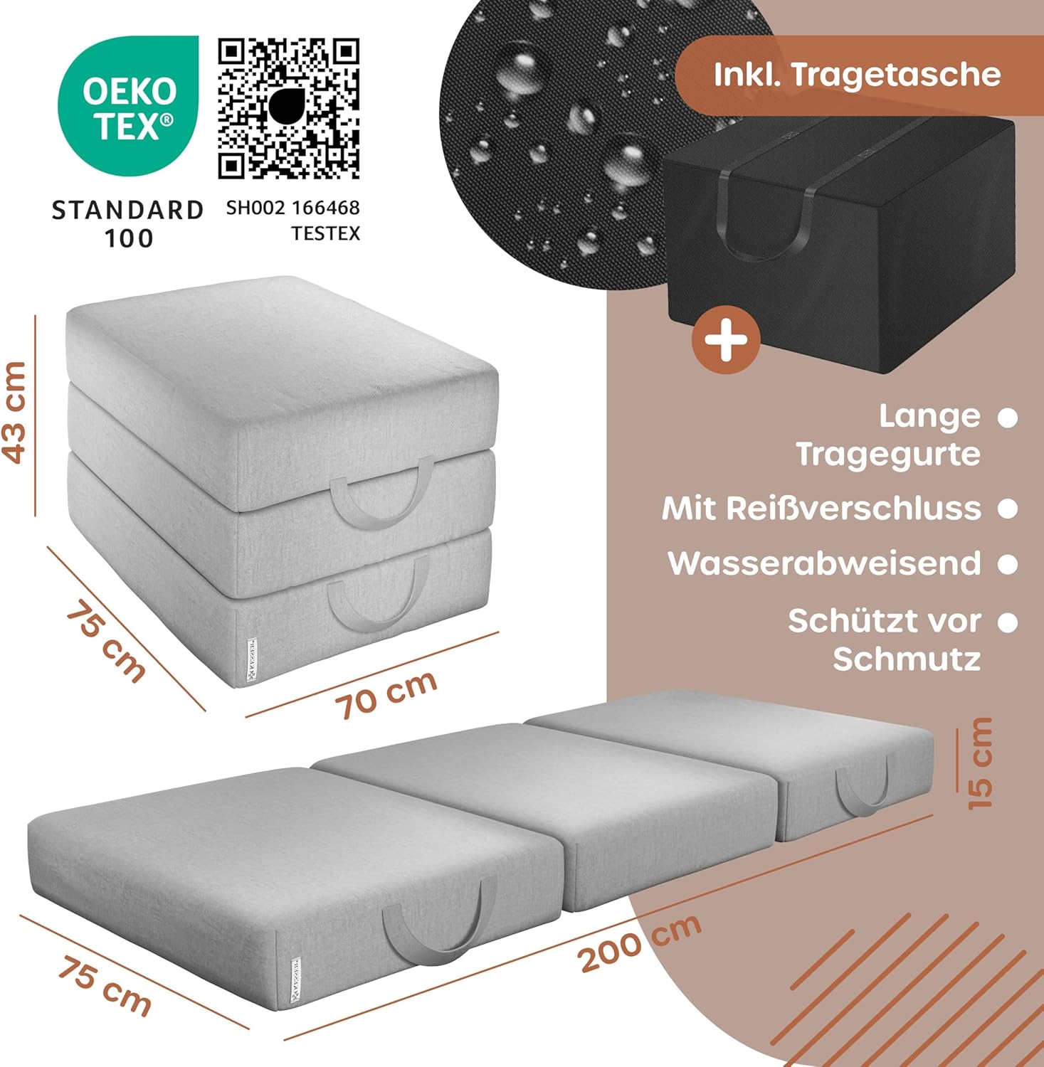KESSER® Opvouwbaar matras - 75x200cm - Logeerbed - Grijs