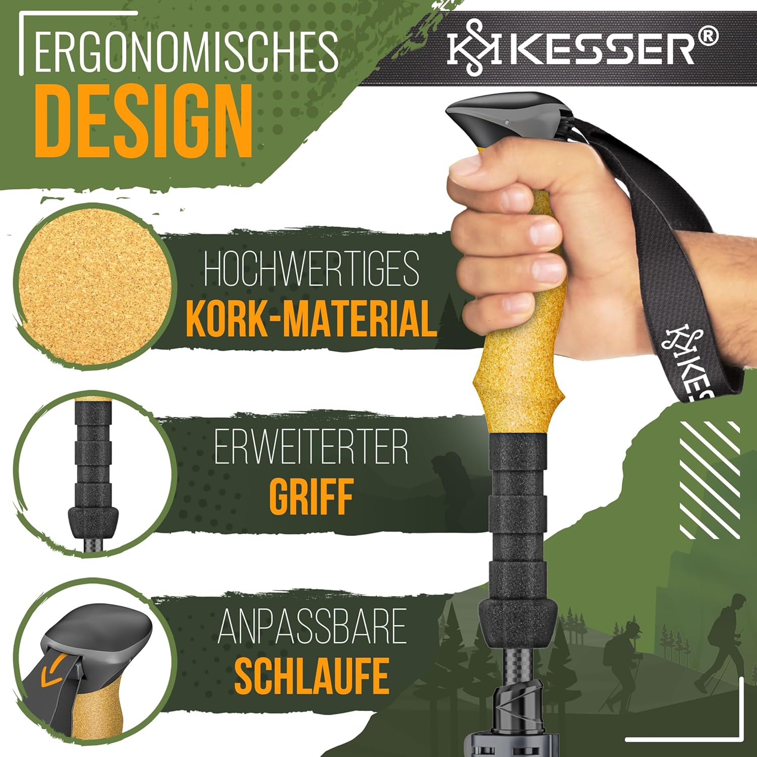 KESSER® Nordic Walking stokken - Wandelstokken - Zwart
