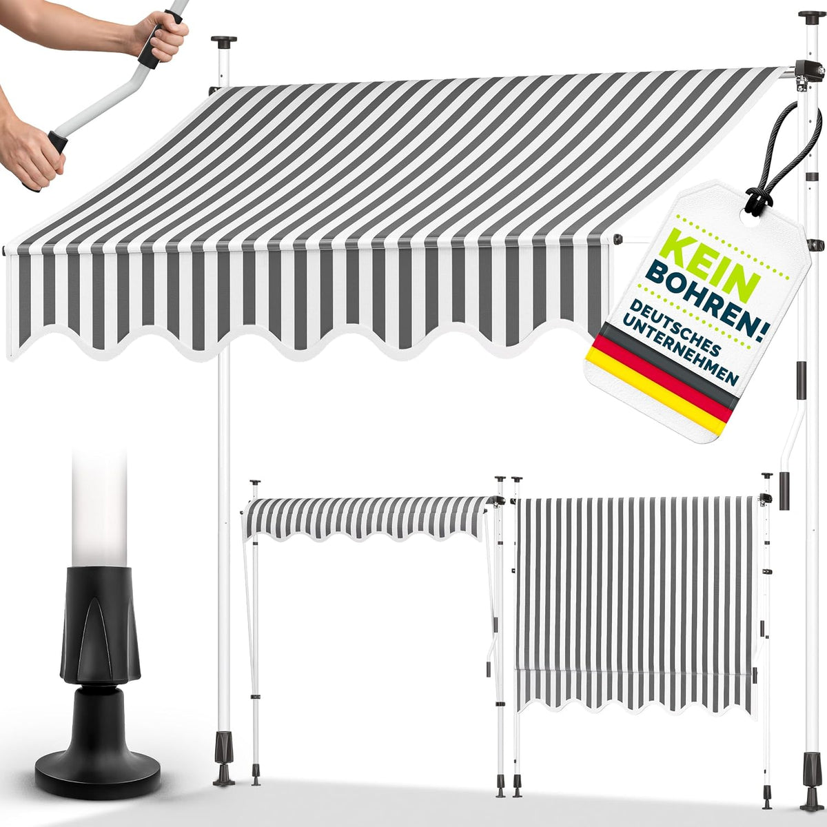 Klemluifel - Balkon luifel - Verticale luifel - 300 cm - Grijs/Wit - Tillvex®