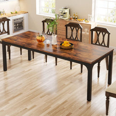 Tribesigns Eettafel, industriële keukentafel voor 6 - 8 personen, 200 x 70 x 75 cm, rechthoekige eettafel met robuuste metalen poten, voor eetkamer, keuken, woonkamer, rustiek bruin