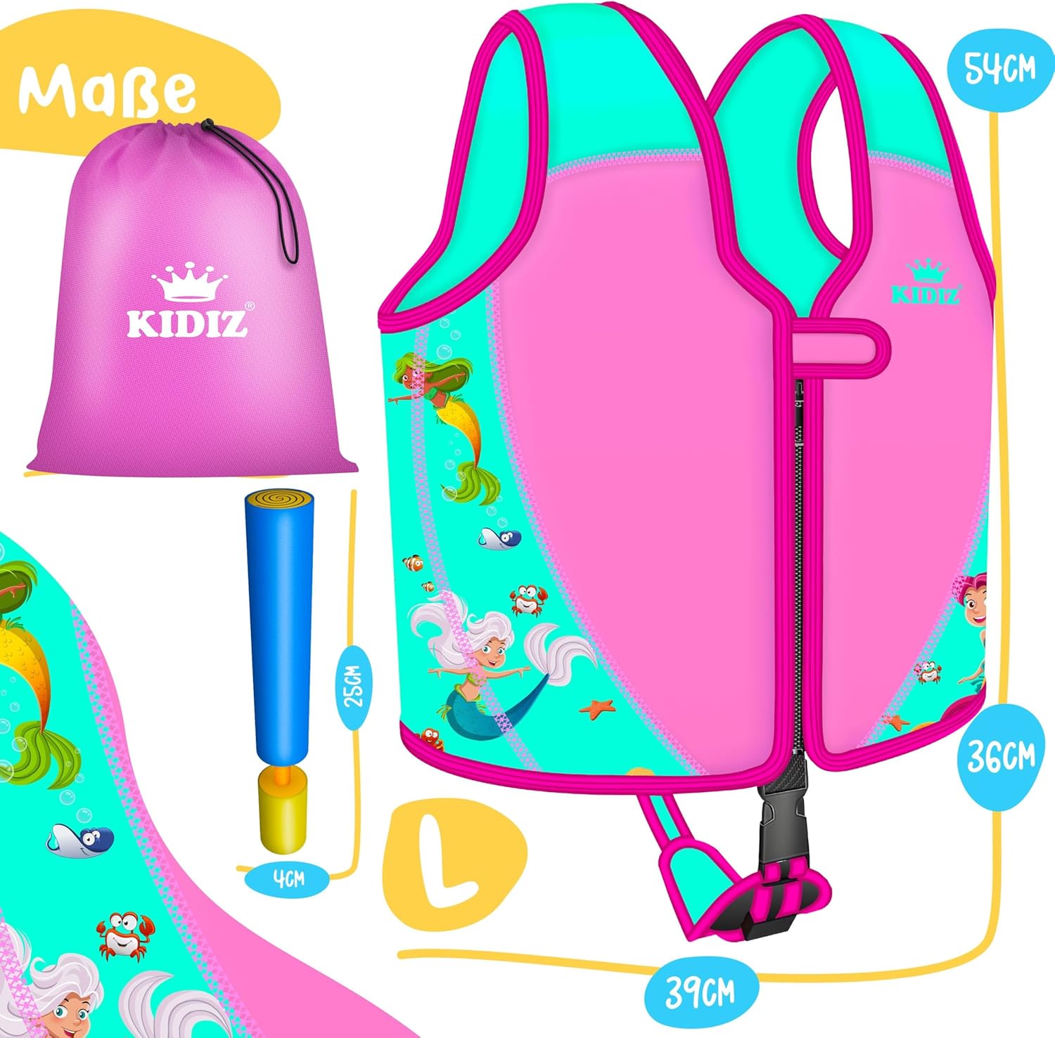 KIDIZ® Zwemvest voor kinderen - L - 5-9 jaar - Veiligheidsgordel - Roze