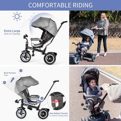 Besrey 7-in-1 driewieler voor kinderen, babydriewieler, buitenspeelgoed voor kinderwagen, opvouwbare multifunctionele fiets, aanbevolen voor kinderen van 1-6 jaar (klassieke editie - grijs)