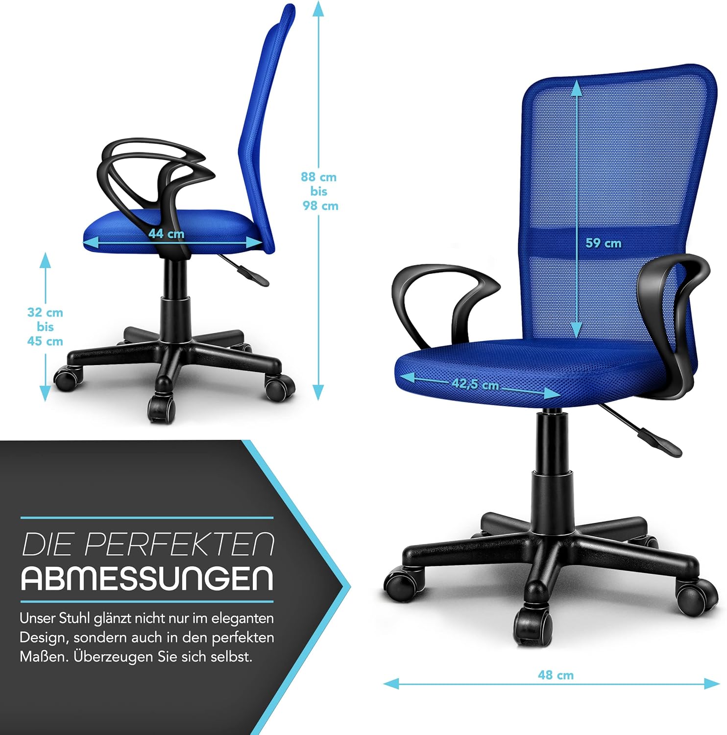 TRESKO Ergonomische Bureaustoel - Verstelbaar - Blauw