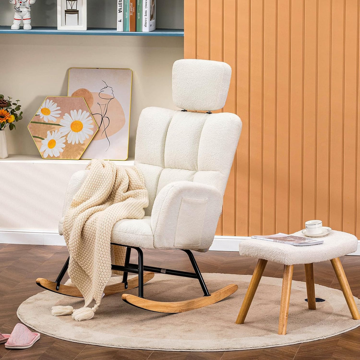 Schommelstoel - Fauteuil met armleuning - Relaxfauteuil - Relaxstoel - Beige - COMHOMA