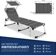 Ligbed - Ligstoel - Zonnebed - Opvouwbaar - Grijs - KESSER®