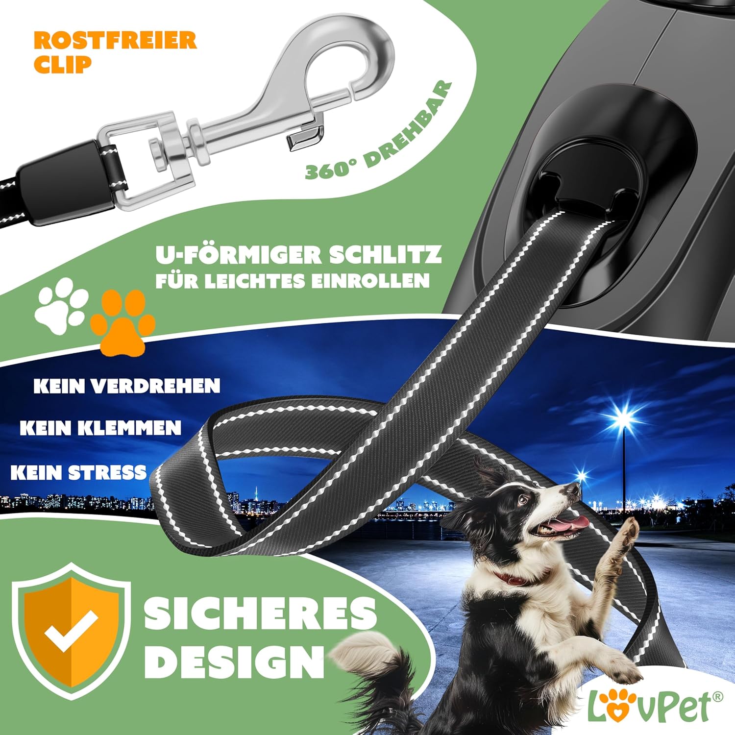 Lovpet® Hondenriem - Rollijn - 8 meter - Antislip - Grijs