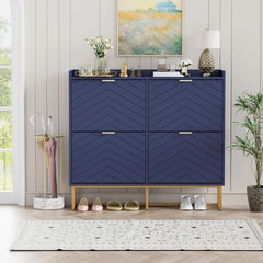 UEV Schoenenkast met 4 kleppen, smal, vrijstaand schoenenrek met kantelbescherming, schoenenkast met verstelbare scheidingswanden, 98,5 x 24 x 103,5 cm, schoenenrek, kast voor hal, entree en woonkamer