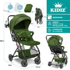 KIDIZ® Kinderwagen kinderbuggy opvouwbare ligbuggy sportwagen opvouwbaar 360° wielen 5-punts gordel incl. voetenzak, drankhouder, regenhoes & muggennet verstelbare rugleuning & zonnekap