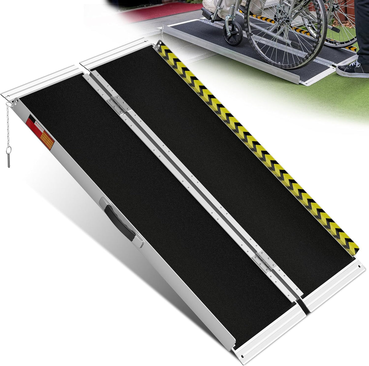 PURFINO Rolstoelhelling, 122 cm, belastbaar tot 363 kg, antislip aluminium, inklapbare rolstoelhelling met carborundum bekleding voor treden, deurdrempel, stoepranden, trappen en auto's