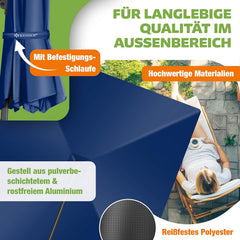 KESSER® Paraplu LED Zonneparaplu XL 300x300cm incl. deksel Windbescherming Draaibaar Kantelbaar Marktparaplu Grote 360° Draaibare Tuinparaplu met Draaibare Zonnekap, Navy Blauw