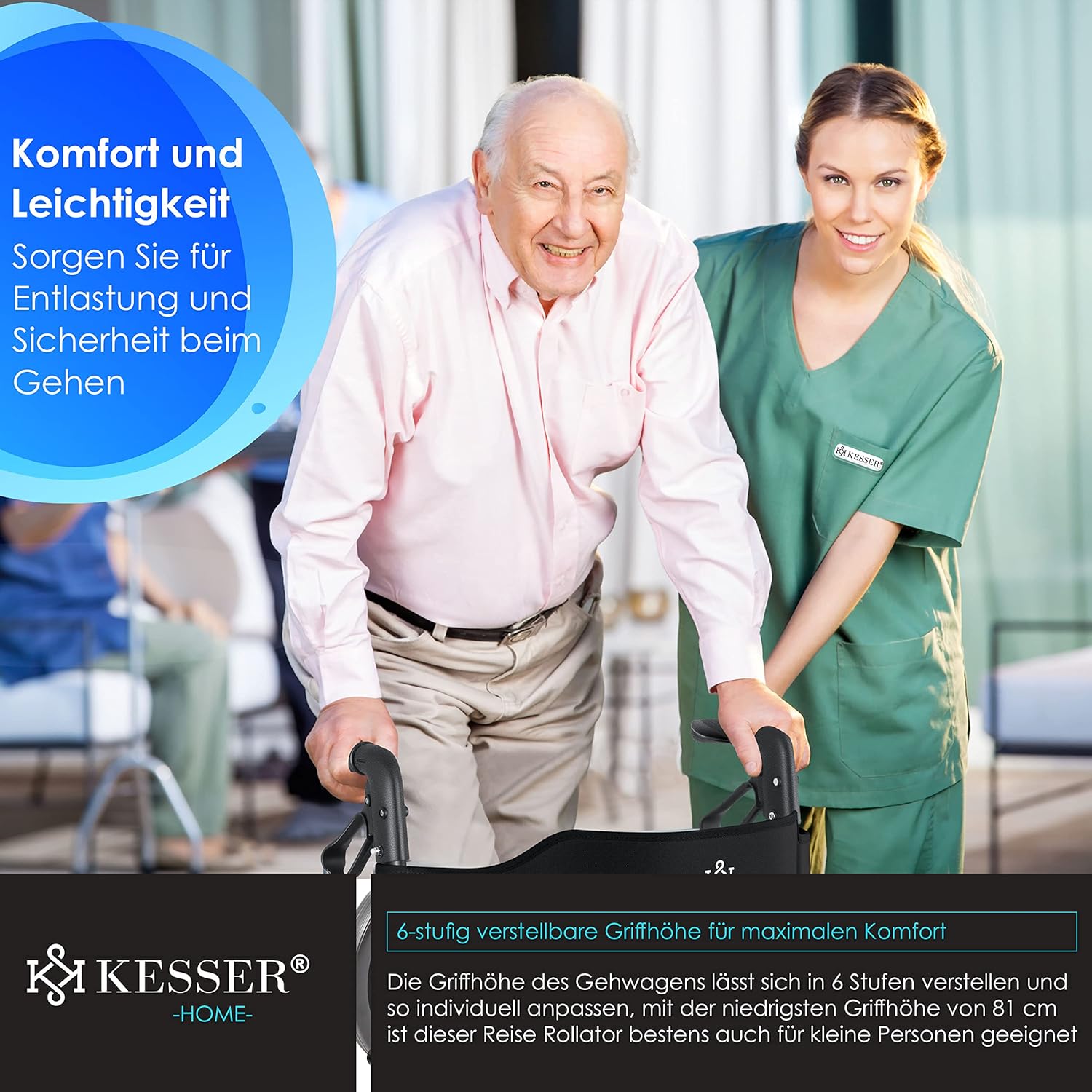 KESSER - Lichtgewicht Rollator - Dubbel Opvouwbaar - Zwart