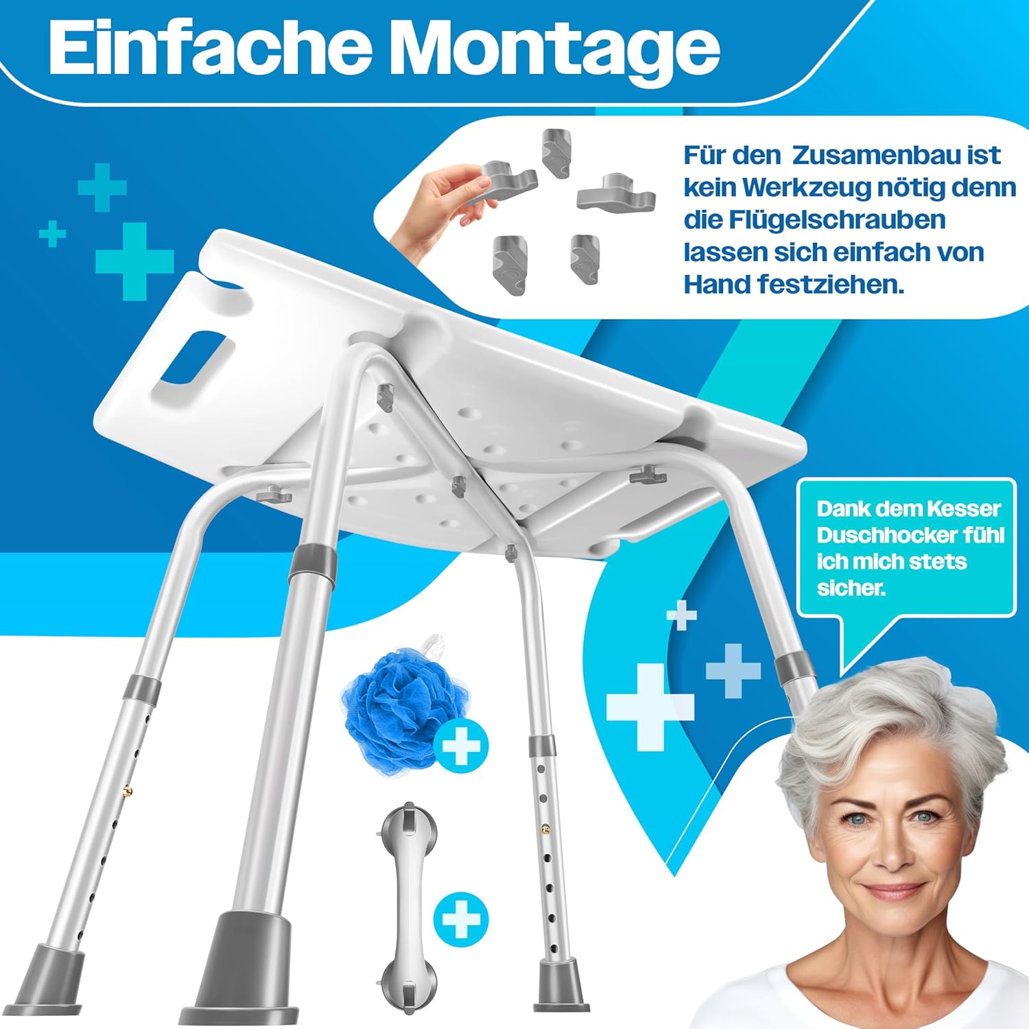 KESSER® Douchekruk - Douchestoel - Verstelbaar - Antislip - Wit