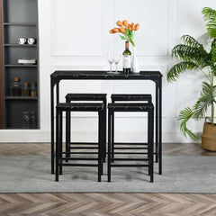 buybyroom Set van 5 marmeren eettafel met 4 barkrukken, 100 x 60 x 90 cm, bartafel met barkruk, keukentafel, keukenstoelen, zwart