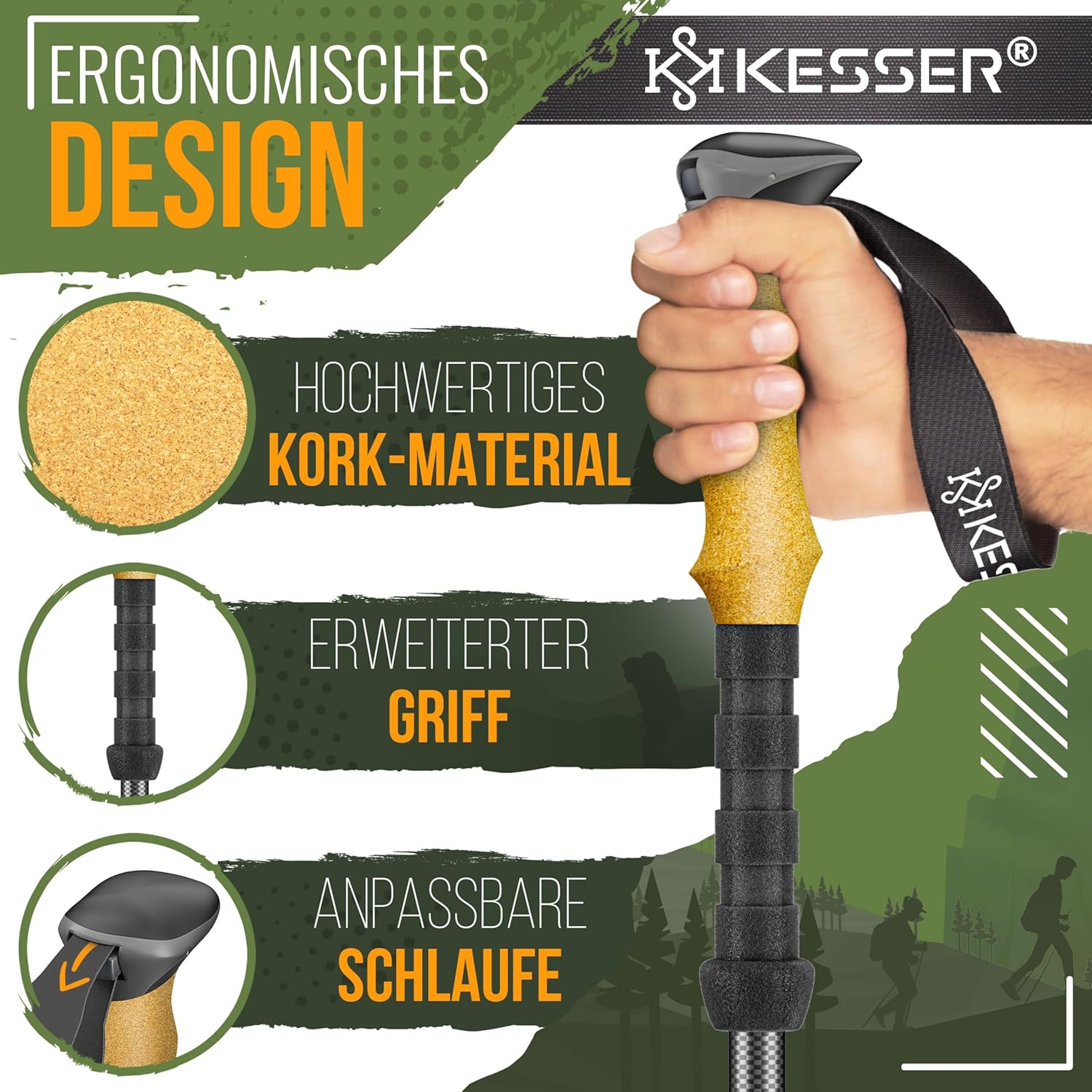 KESSER® Nordic Walking stokken - Wandelstokken - Zwart