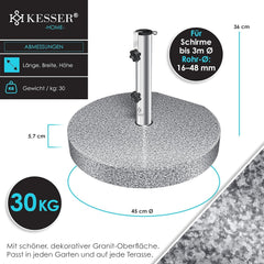 KESSER® Parasolvoet op wielen - Graniet 30kg - Ø16mm-Ø48mm - Grijs