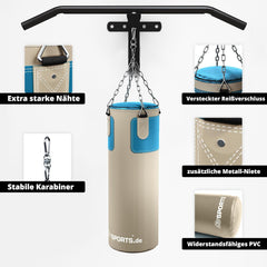 Bokszakset met bokszak, 25 kg, inclusief bokshandschoenen, boksbandages en 5-punts stalen ketting, beige/petrol
