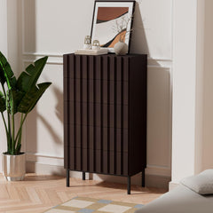 UEV Commode met 5 laden, 60 cm, smalle commode met grote opbergruimte, kast met ruim plafond voor woonkamer, slaapkamer, metalen poten, lijnmotief, 60 x 34 x 110 cm, bruin