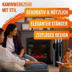 KESSER® Haardbestek set 4-delig haardaccessoires - modern design, gecoat, hoogwaardig haardgarnituur uit 4 delen: bezem, schep, pookhaak, standaard stalen roestvrijstalen handgrepen, zwart