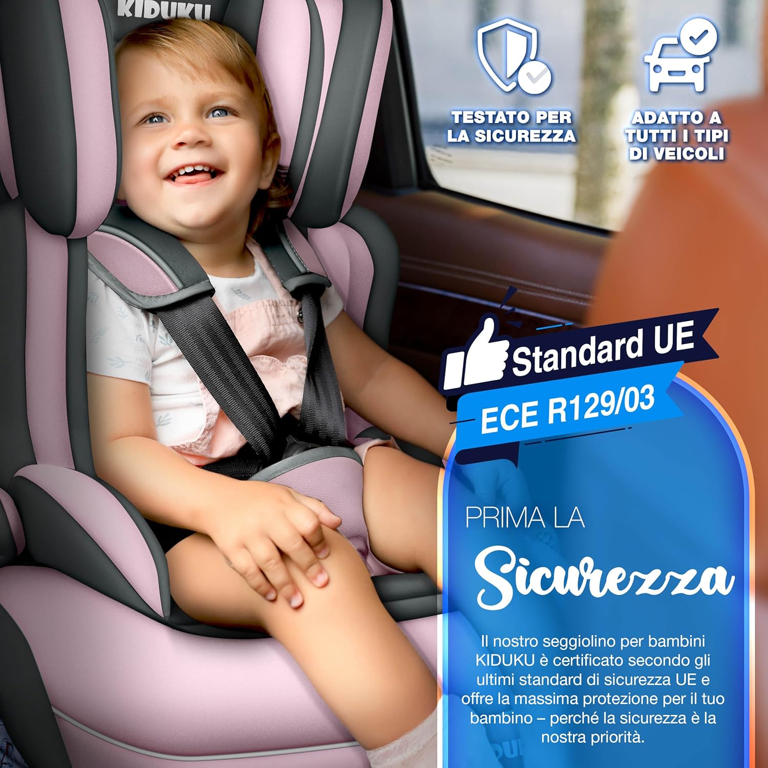 KIDUKU® Autostoeltje - Kinderzitje - Veiligheidsgordel - Grijs