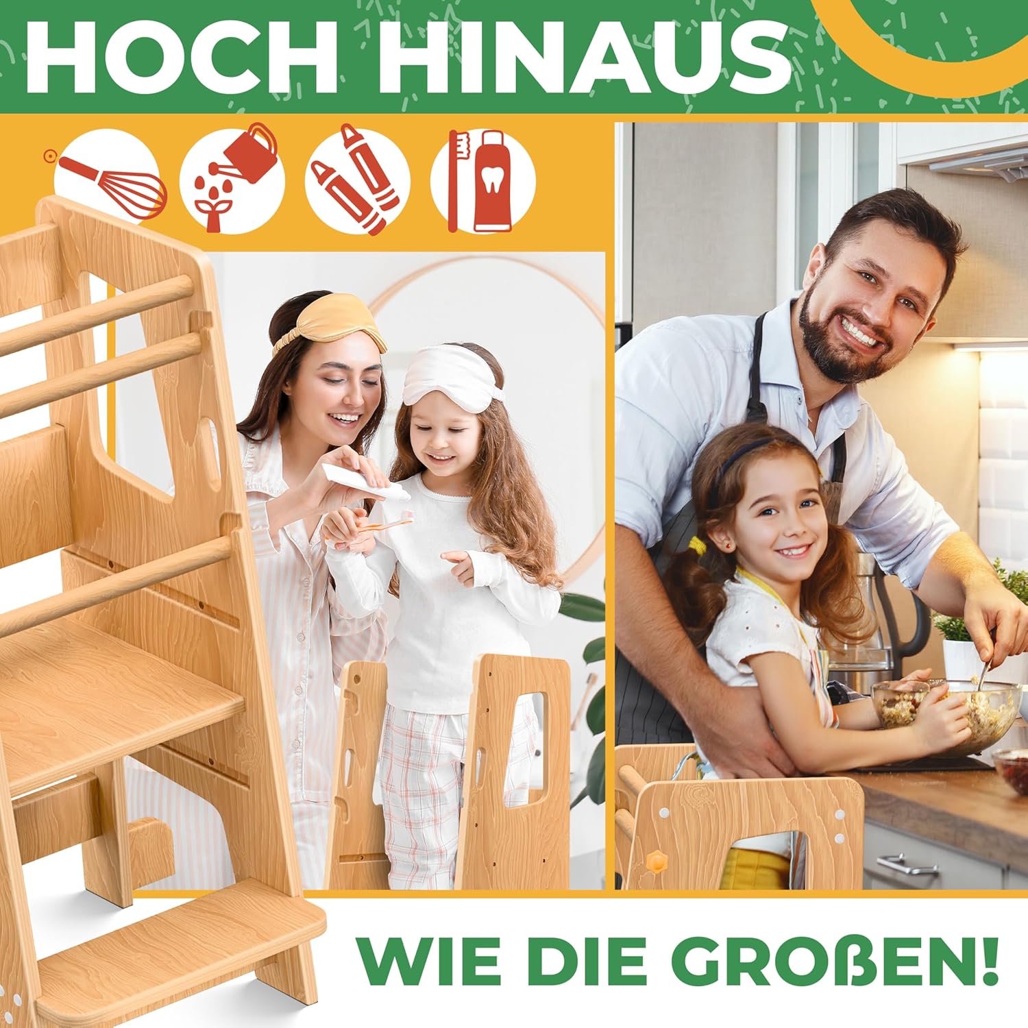 KIDIZ® Leertoren voor kinderen - Verstelbaar - tot 50kg - Bruin