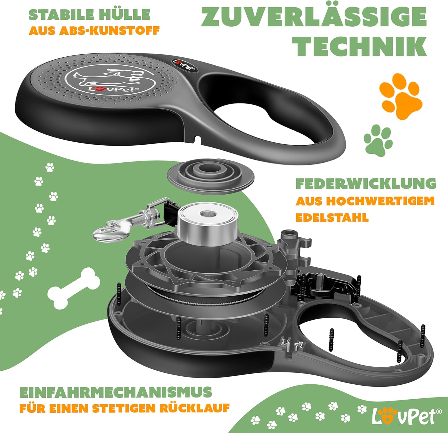 Lovpet® Hondenriem - Rollijn - 8 meter - Antislip - Grijs