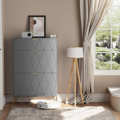 UEV Schoenenkast met 2 kleppen, 80 x 24 x 120 cm voor 16 paar schoenen met 1 lade, schoenenkast grijs, schoenenkast smal, kast hal schoenenkast in de hal, ruimtebesparend
