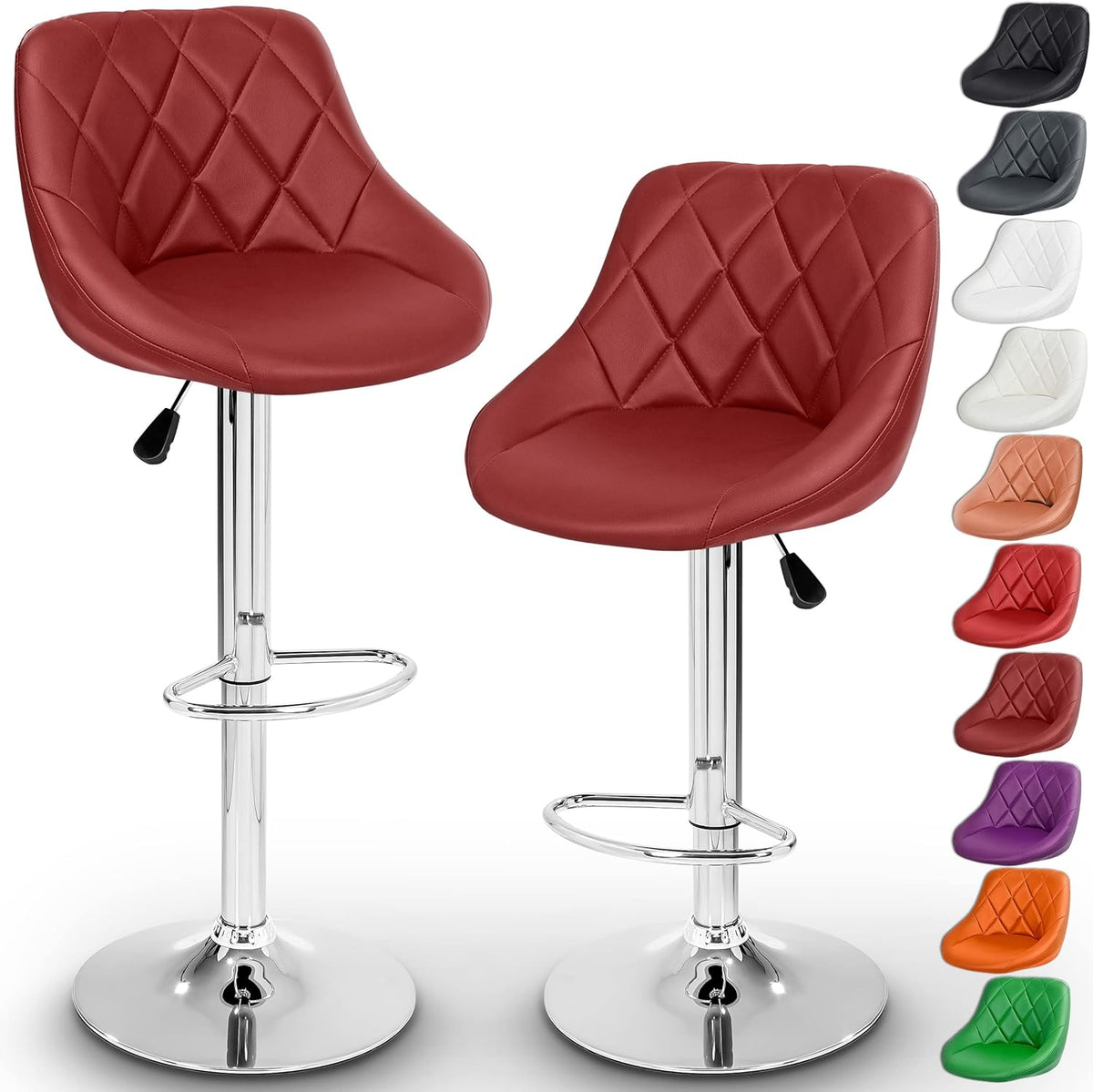 Barkrukken set van 2 - Barstoel met rugleuning - Barkruk - Barstoelen - Rood - TRESKO®