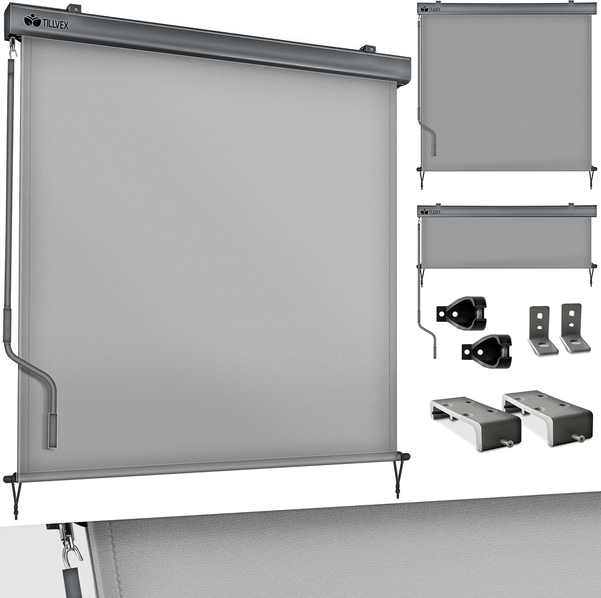 tillvex® Verticale zonwering, 200 x 250 cm, voor buiten en binnen, buitenrolgordijn, waterdicht, met handslinger, voor balkon, terras en tuin, balkonrolgordijn, zonwering van aluminium, rolgordijn met