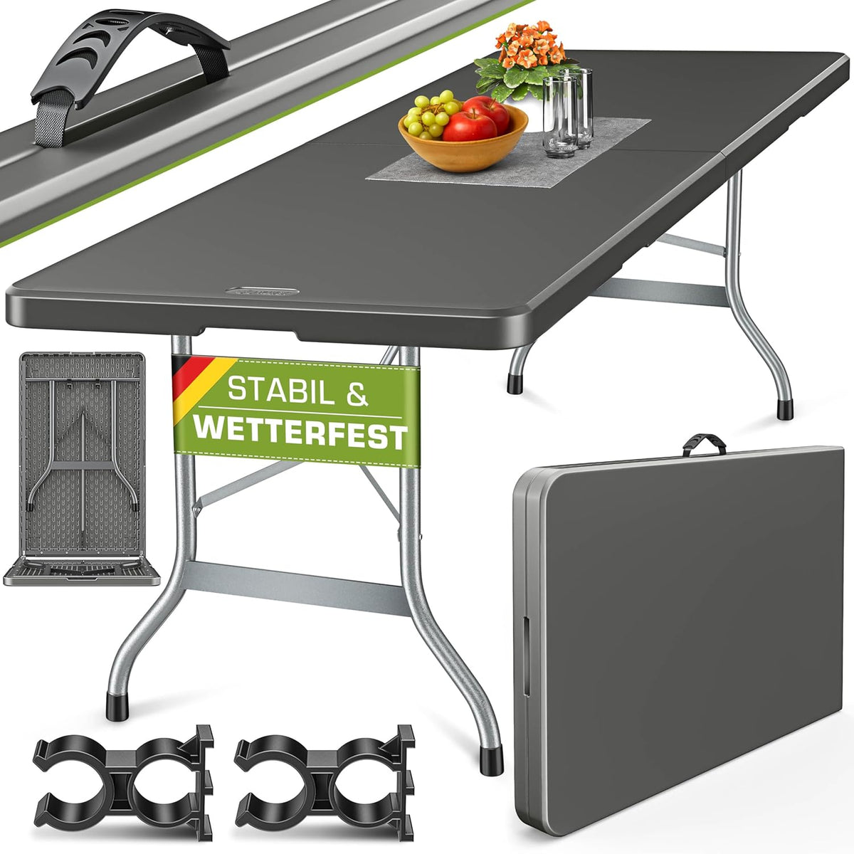 Inklapbare tafel - Klaptafel - Vouwtafel - 220x70 cm - Grijs - Tillvex