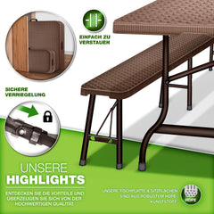 Picknicktafel - Campingtafel - Biertafel - Opvouwbaar - 180 cm - Bruin/Zwart - Tillvex® •