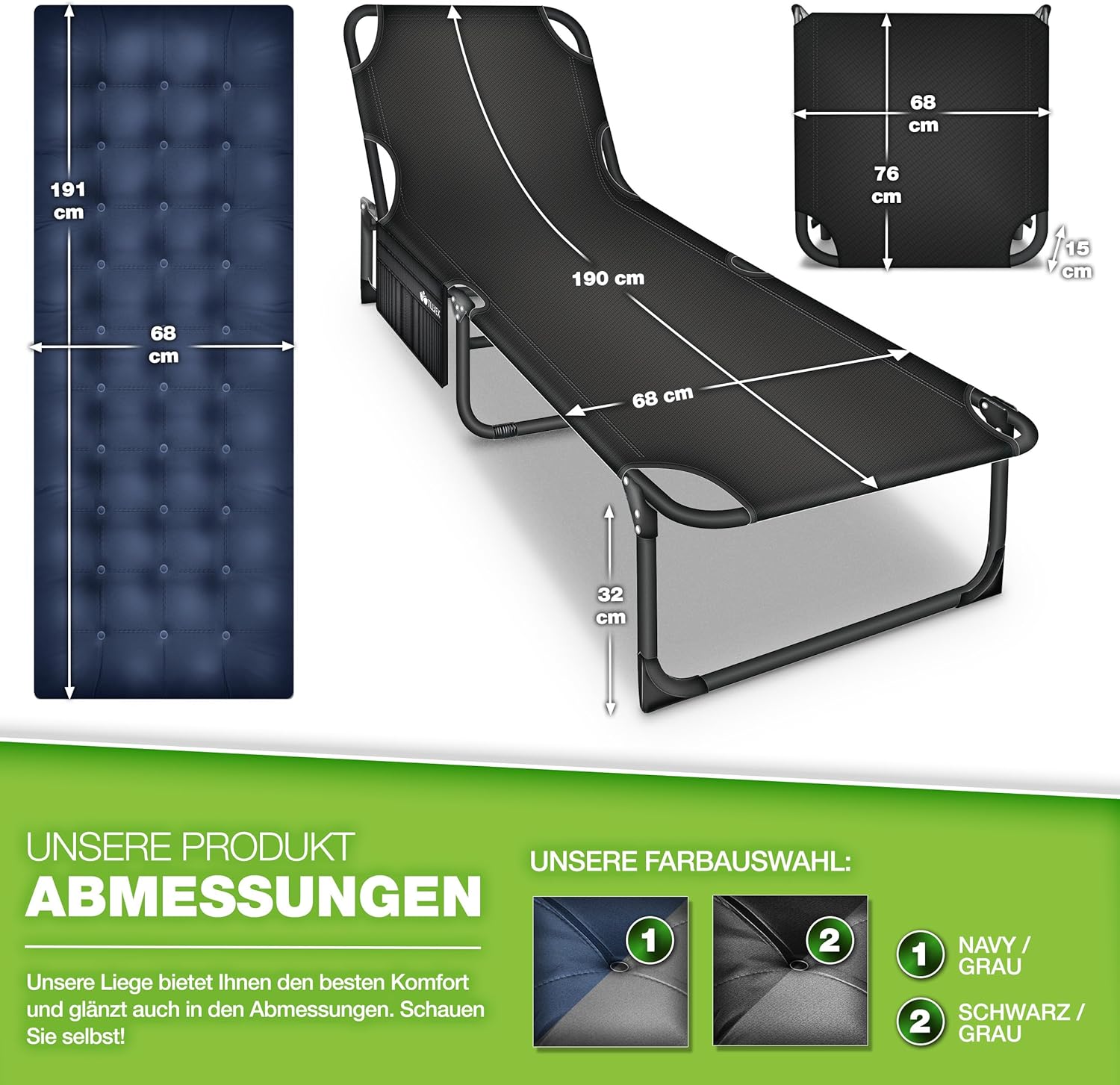 Ligbed - Ligstoel - Zonnebed - Opvouwbaar - Blauw - Tillvex® •