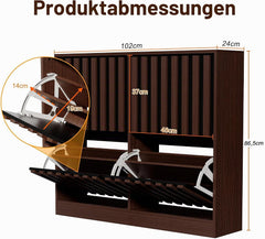 UEV Schoenenkast met 4 kleppen hout, schoenenrek smal (bruin + zwart)