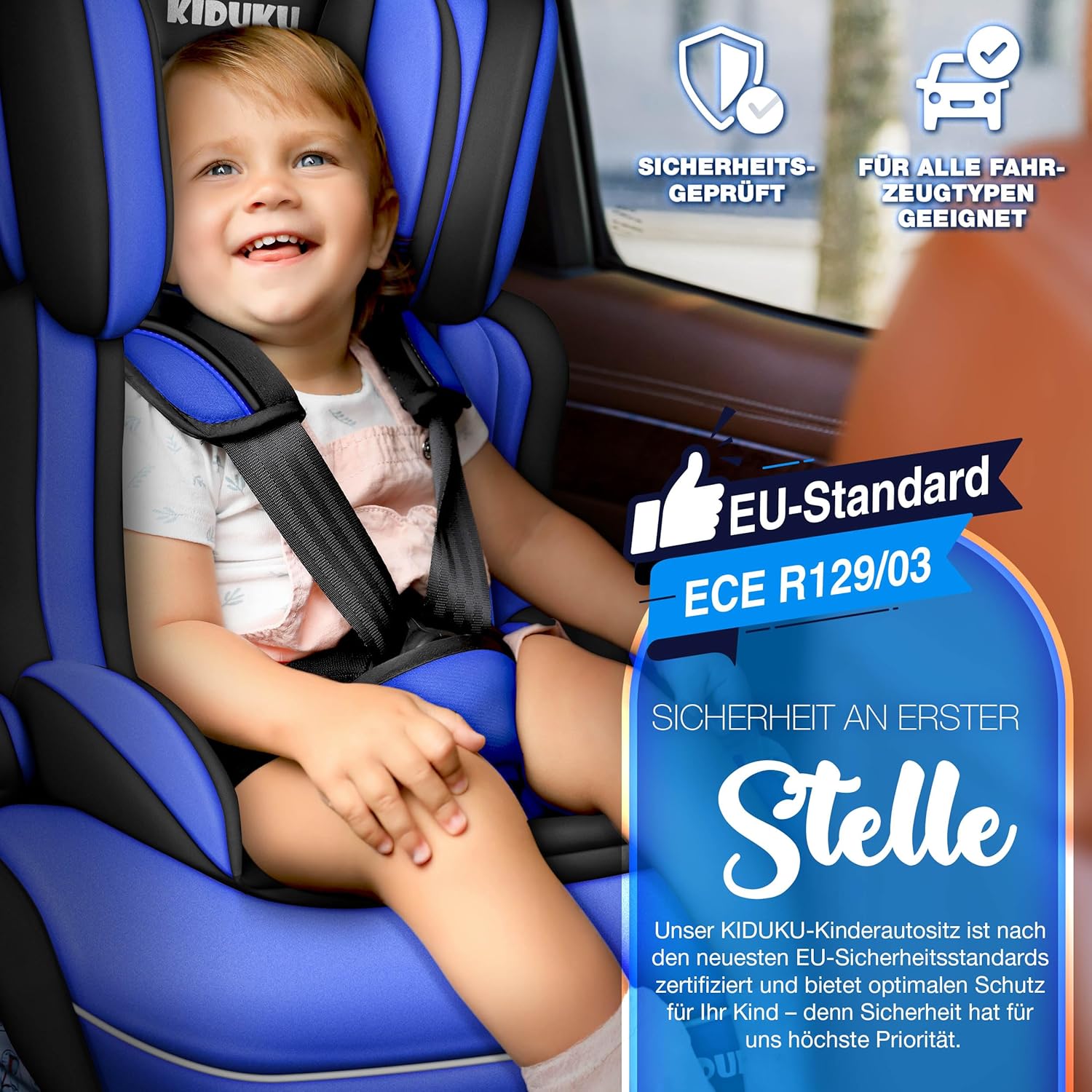 KIDUKU® Autostoeltje - Kinderzitje - Veiligheidsgordel - Blauw