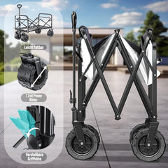 KESSER® Bolderkar, opvouwbaar, max. tot 150 kg belastbaar met brede massief rubberen banden, handwagen, transportwagen, gereedschapswagen incl. 2 netvakken en zijvak, transportwagen, tuinaanhanger