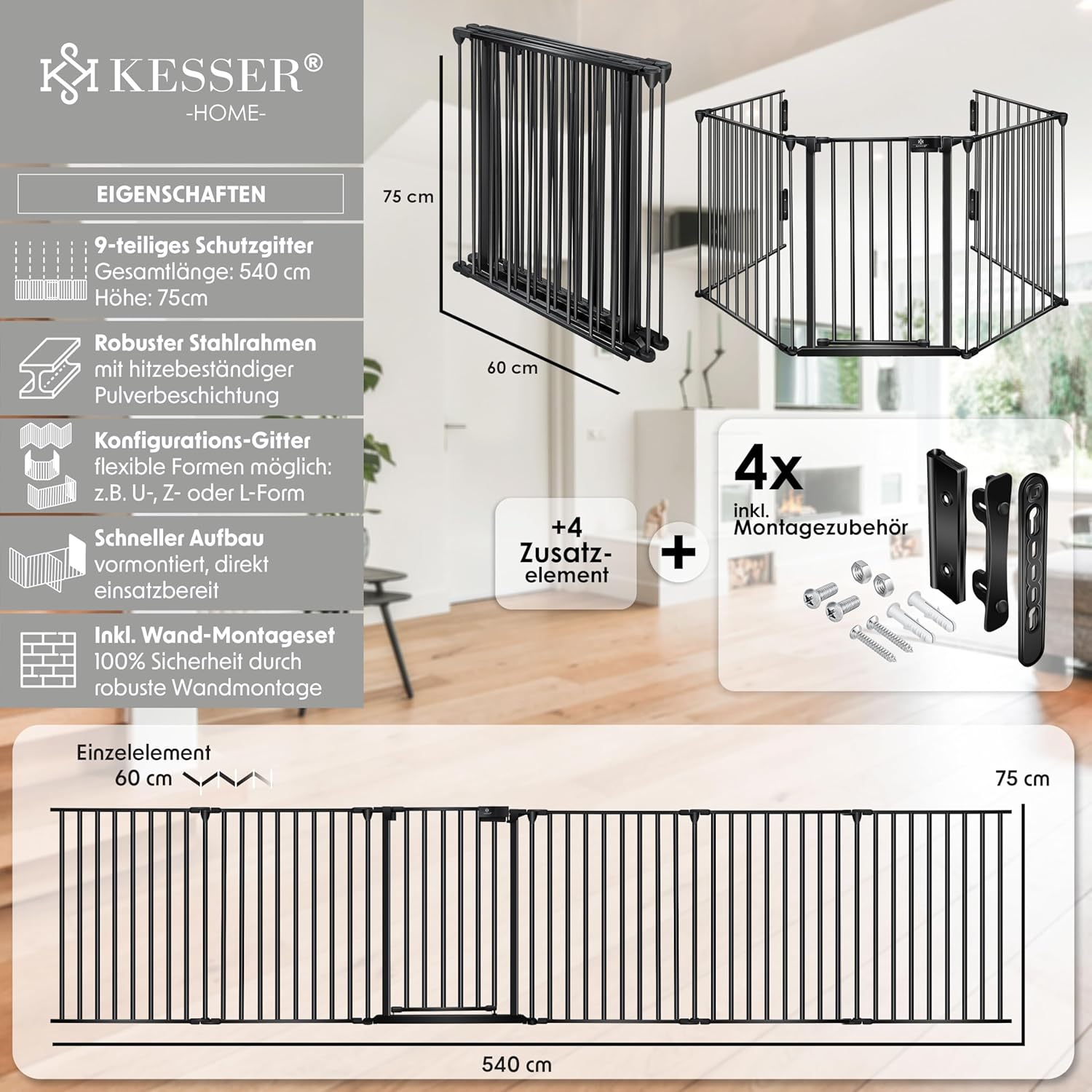 KIDUKU® Traphekje - Veiligheidshekje - 540cm - Zwart