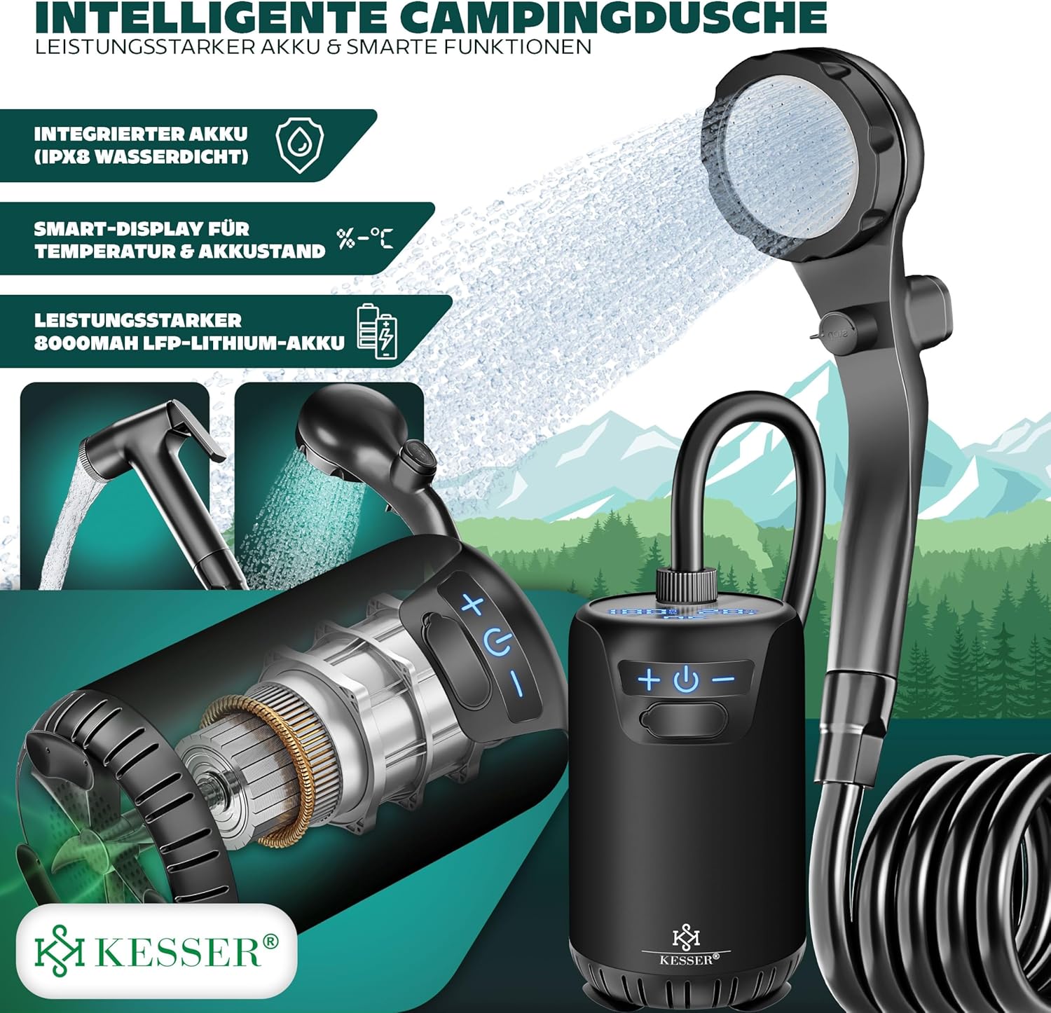 KESSER® Campingdouche - Tuindouche - Mobiele douche - Zwart