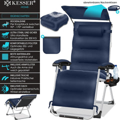 KESSER® XXL opvouwbare tuinligstoel, weerbestendig, belastbaar tot 200 kg, ergonomisch kussen, verstelbare rugleuning met nekkussen, bekerhouder en vulling voor
