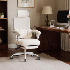 UEV Bureaustoel ergonomisch met voetensteun, Homeoffice stoel, beige, Draaistoel, bureaustoel, kantelbaar tot 135°, in hoogte verstelbaar, tot 150 kg belastbaar, ademende stof, voor werkkamer •