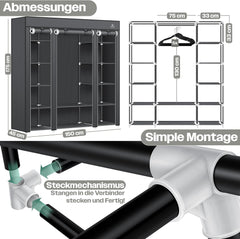 KESSER® Kledingkast stoffen kast stabiel met kledingstang en planken, incl. 5 x kleerhangers, stoffen vouwkast voor slaapkamer, kleedkamer garderobe met kledingrek 150x45x175cm antraciet